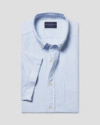 Charles Tyrwhitt Short Sleeve Stretch Washed Oxford Stripe Shirt - Blue