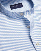 Charles Tyrwhitt Collarless Stretch Washed Oxford Stripe Shirt - Ocean Blue