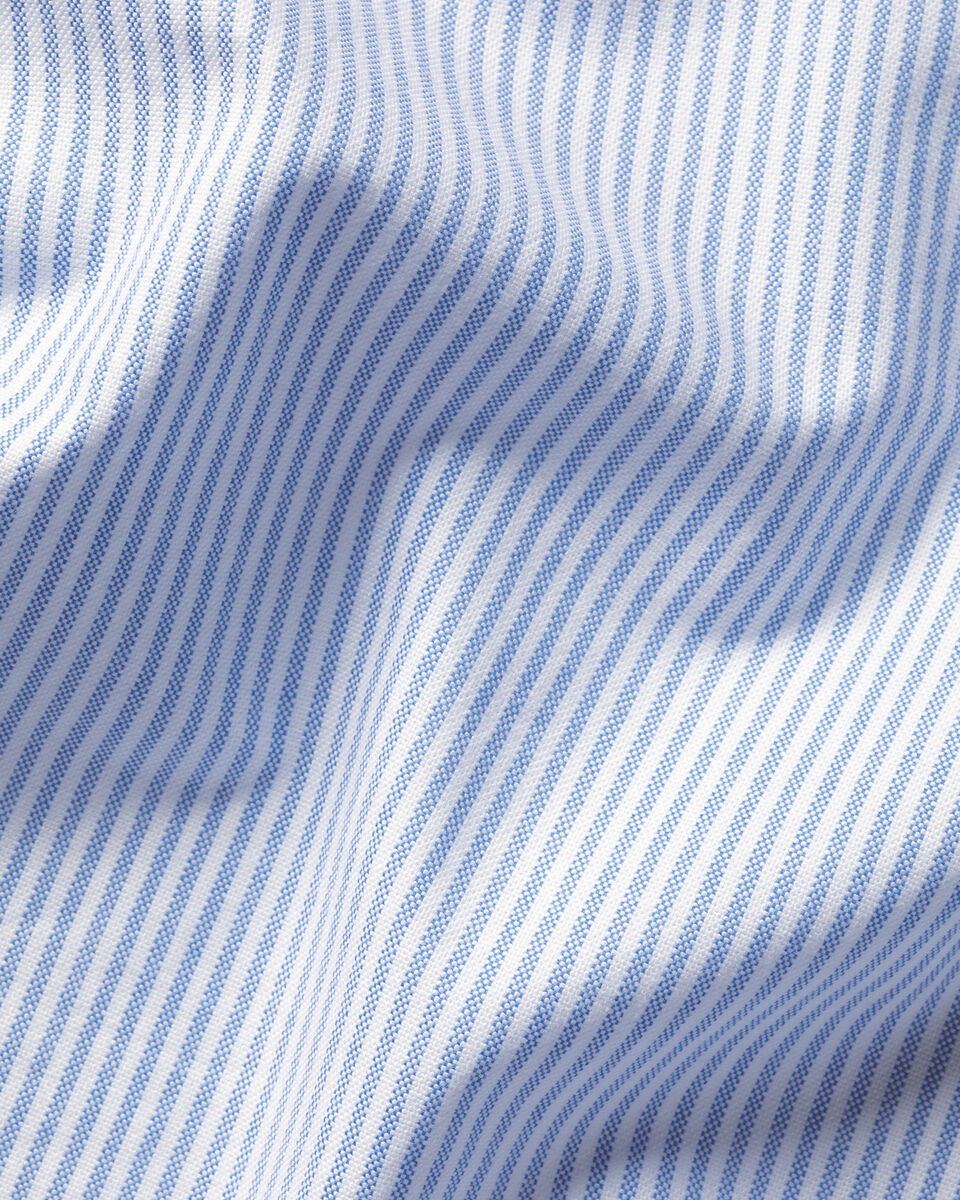 Charles Tyrwhitt Collarless Stretch Washed Oxford Stripe Shirt - Ocean Blue