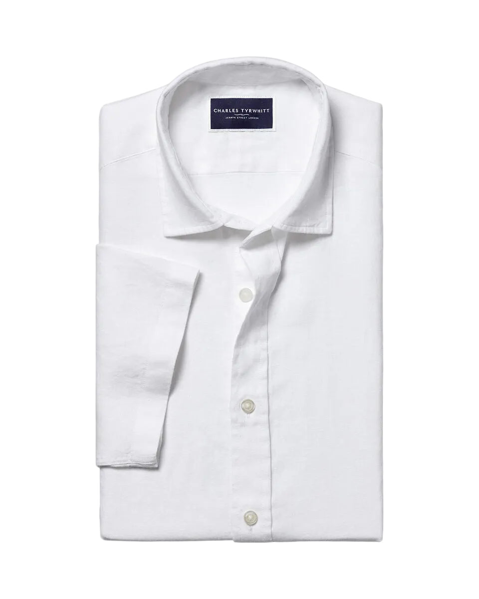 Charles Tyrwhitt Short Sleeve Pure Linen Shirt - White