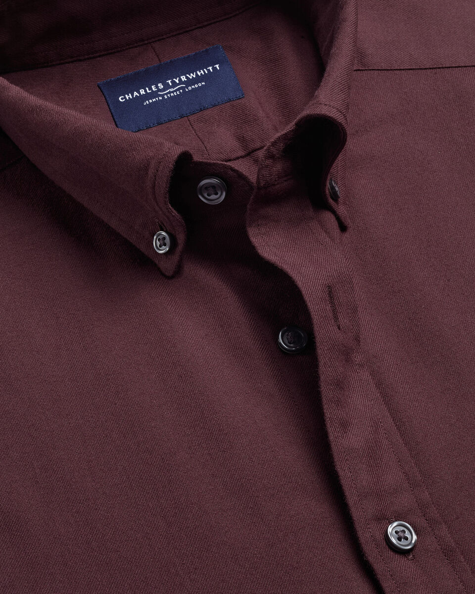 Charles Tyrwhitt Brushed Flannel Shirt - Burgundy