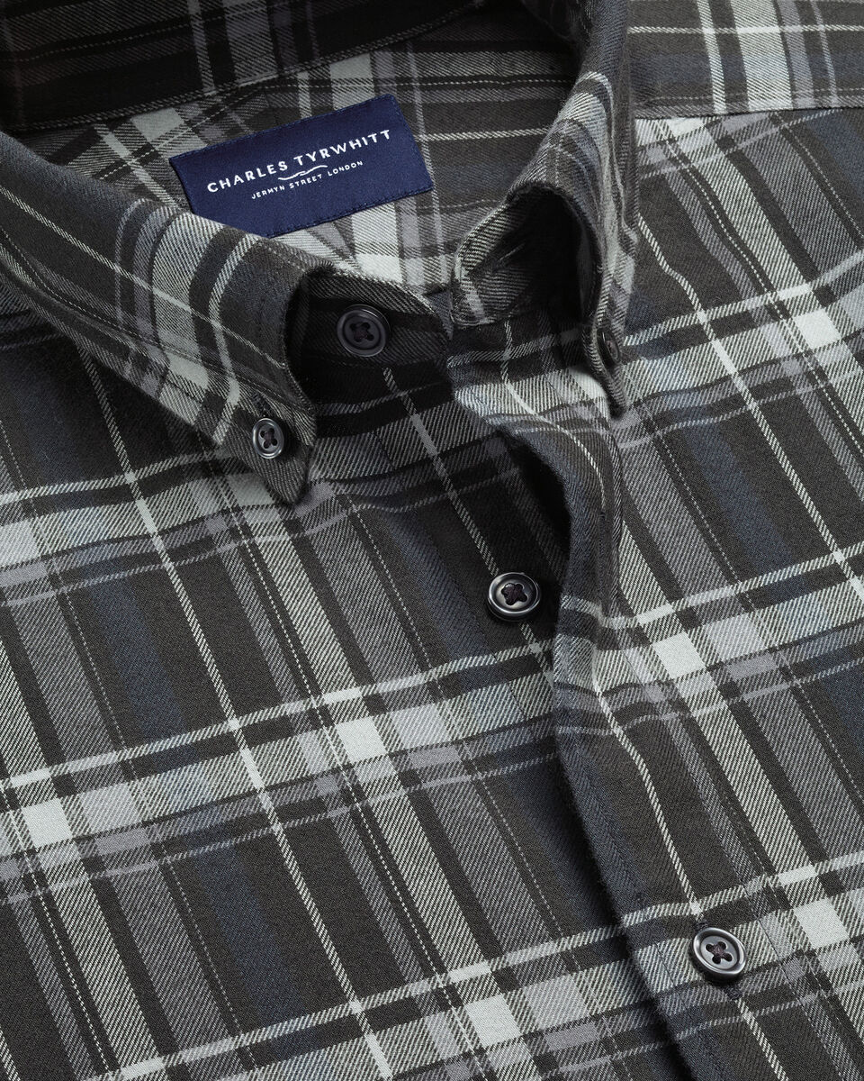 Charles Tyrwhitt Brushed Flannel Shirt - Charcoal Grey
