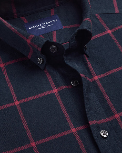 Charles Tyrwhitt Brushed Flannel Windowpane Check Shirt - Red