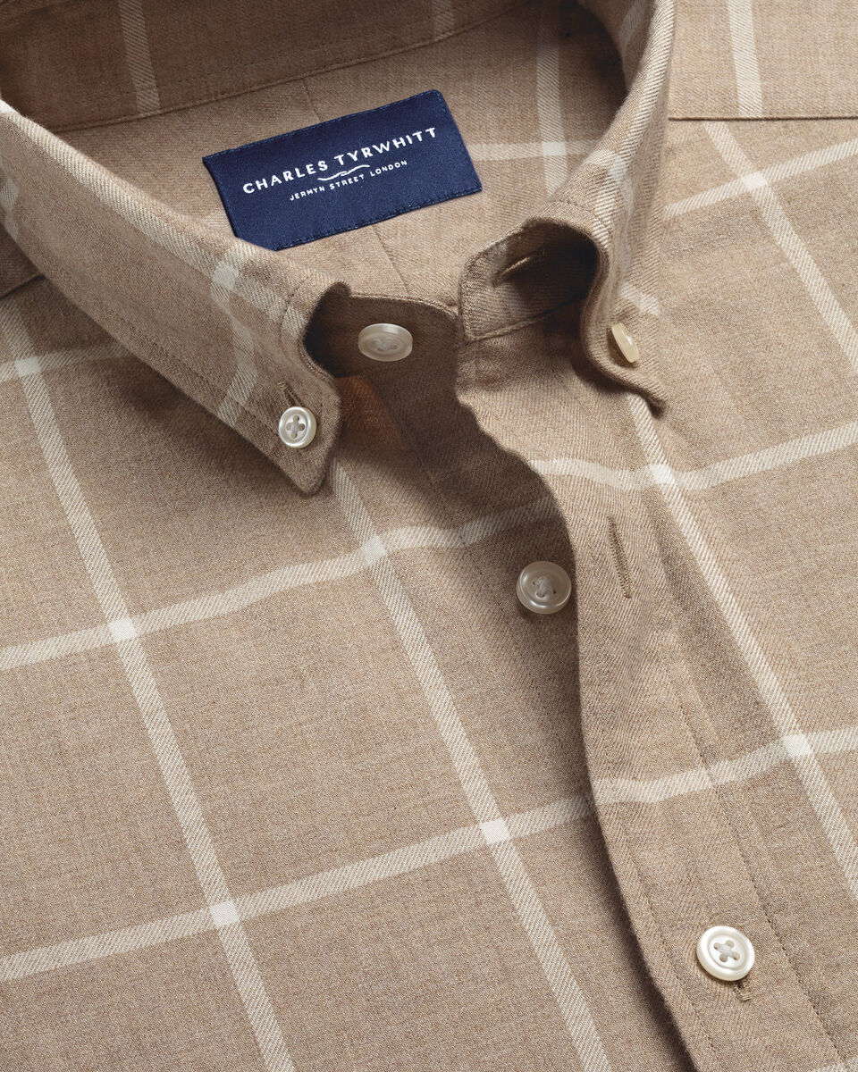 Charles Tyrwhitt Brushed Flannel Shirt - Windowpane Check Taupe
