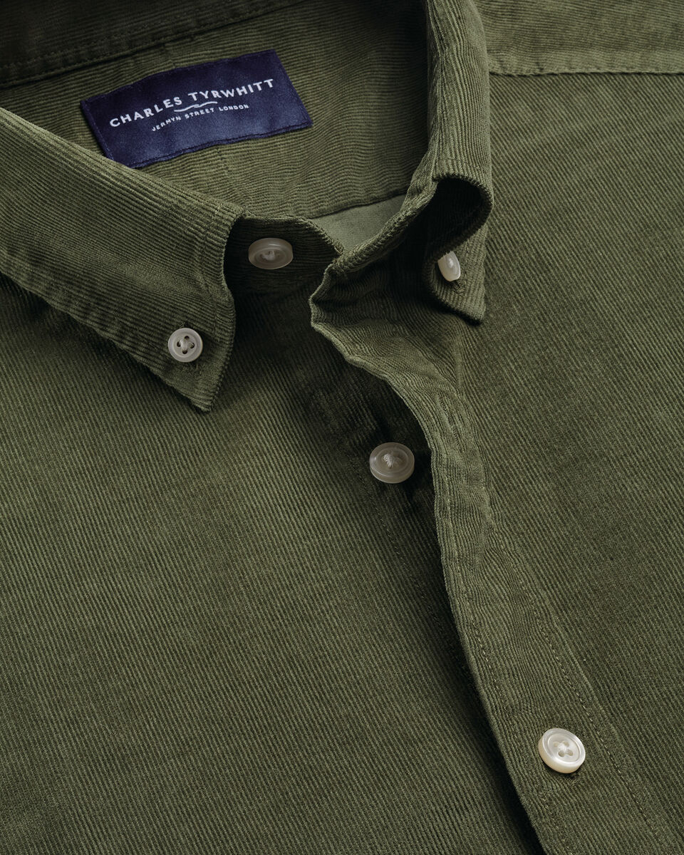 Charles Tyrwhitt Corduroy Stretch Shirt - Olive Green