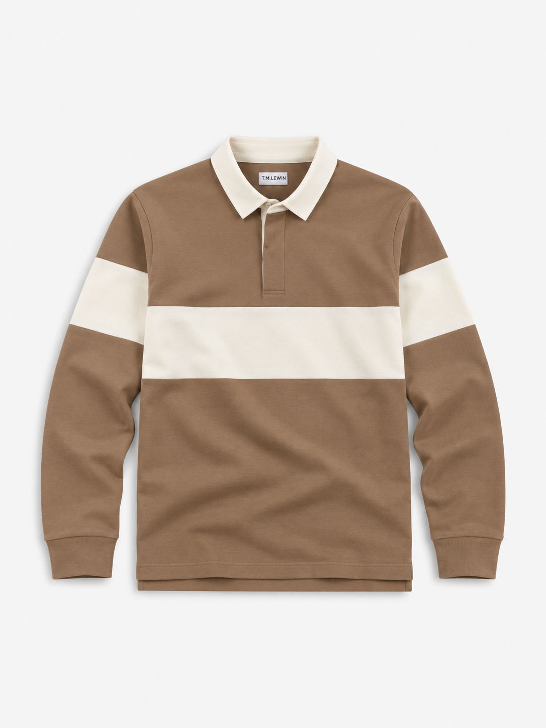 T.M.Lewin Colour Block Rugby Shirt - Caribou & Gardenia