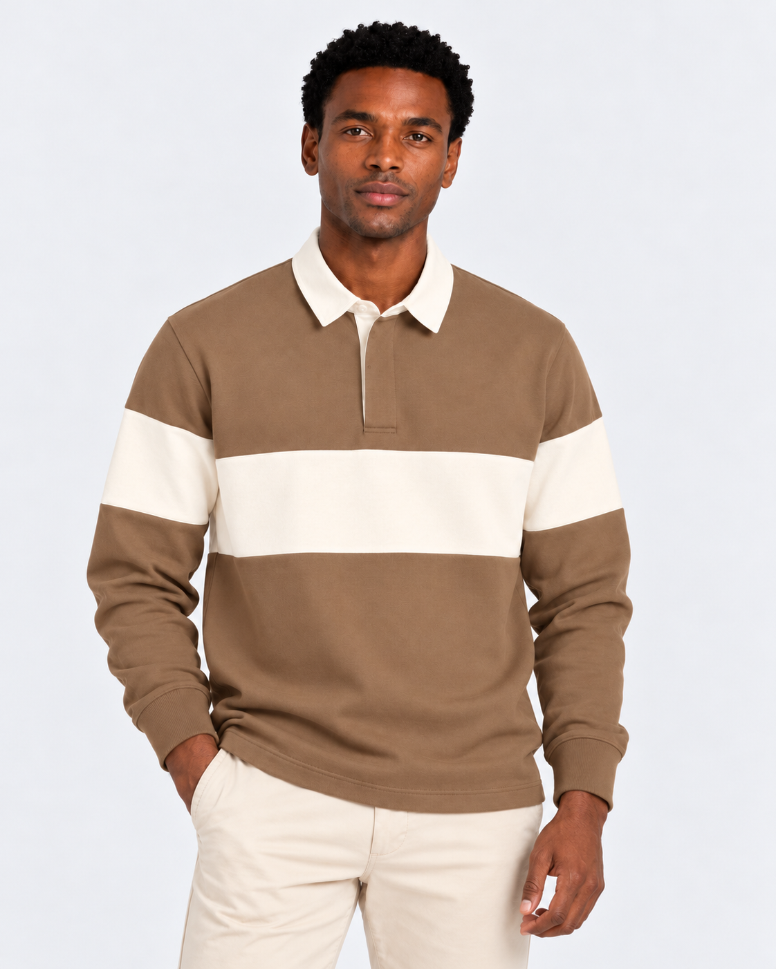 T.M.Lewin Colour Block Rugby Shirt - Caribou & Gardenia