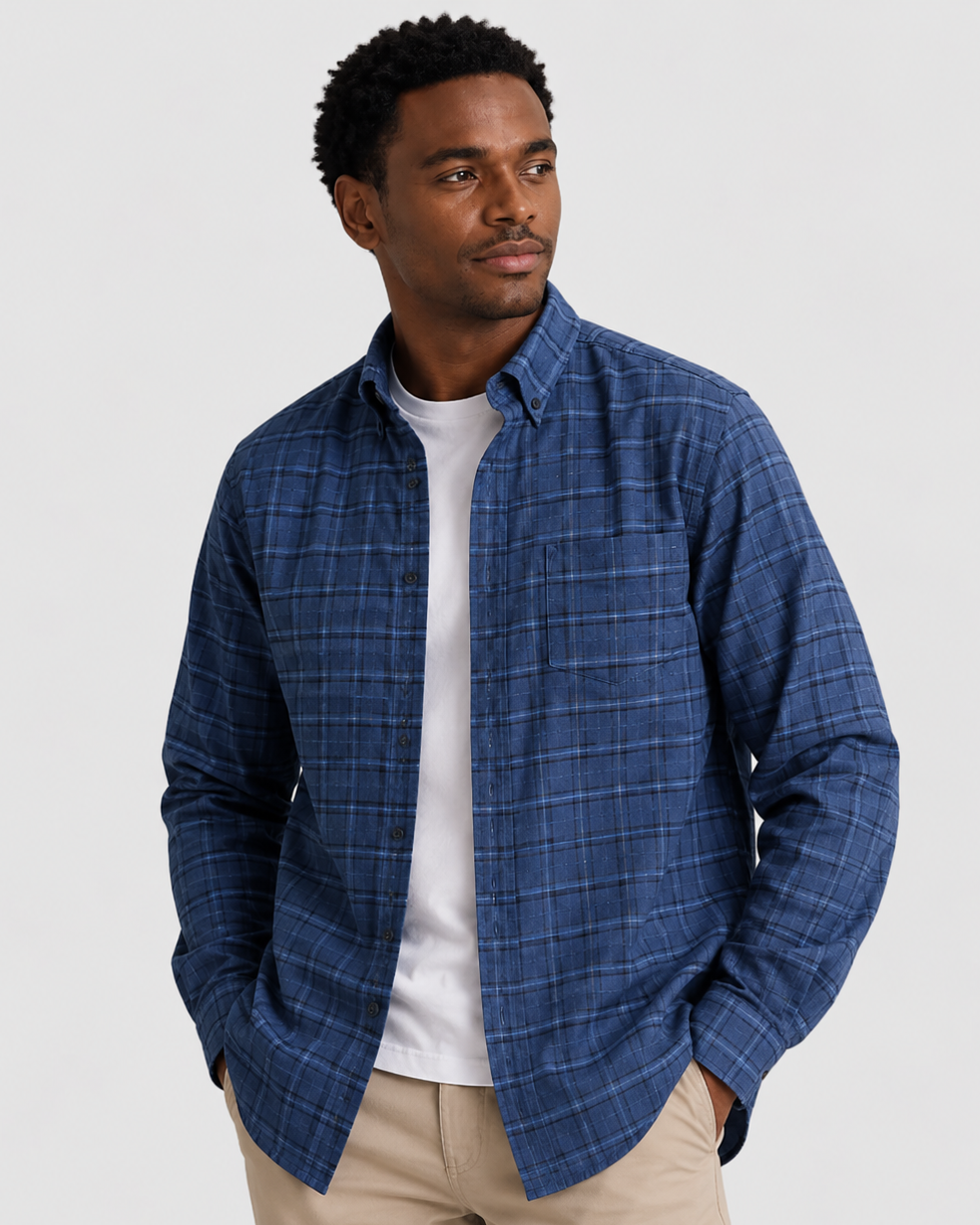 Charles Tyrwhitt Non-Iron Twill Check Shirt - Indigo Blue