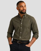 Charles Tyrwhitt Button-Down Stretch Washed Oxford Shirt - Olive Green