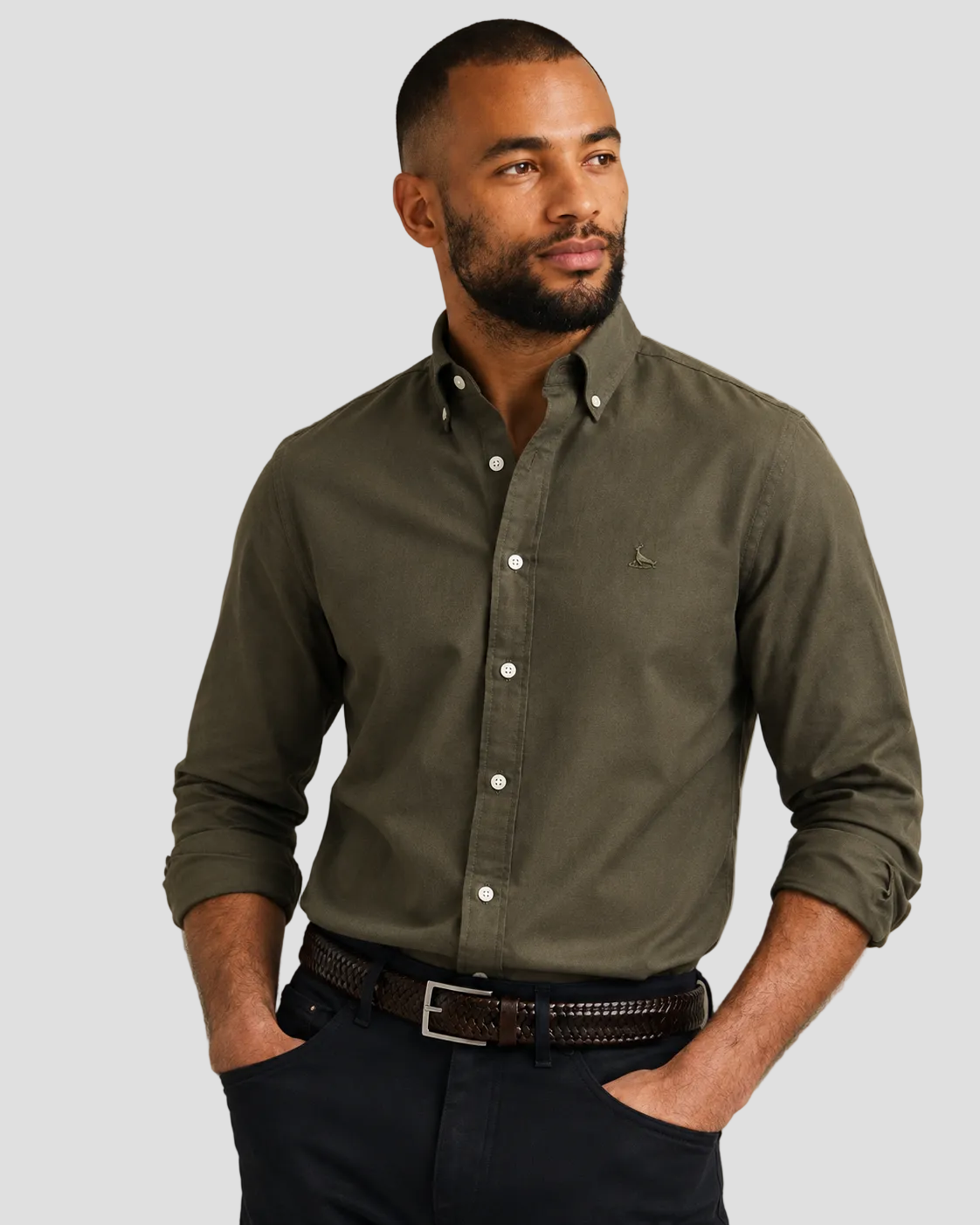 Charles Tyrwhitt Button-Down Stretch Washed Oxford Shirt - Olive Green