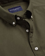 Charles Tyrwhitt Button-Down Stretch Washed Oxford Shirt - Olive Green