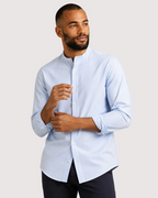 Charles Tyrwhitt Collarless Stretch Washed Oxford Stripe Shirt - Ocean Blue
