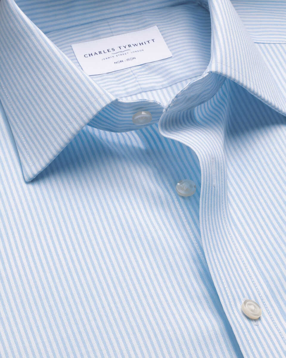 Charles Tyrwhitt Non-Iron Twill Bengal Stripe Shirt - Light Blue