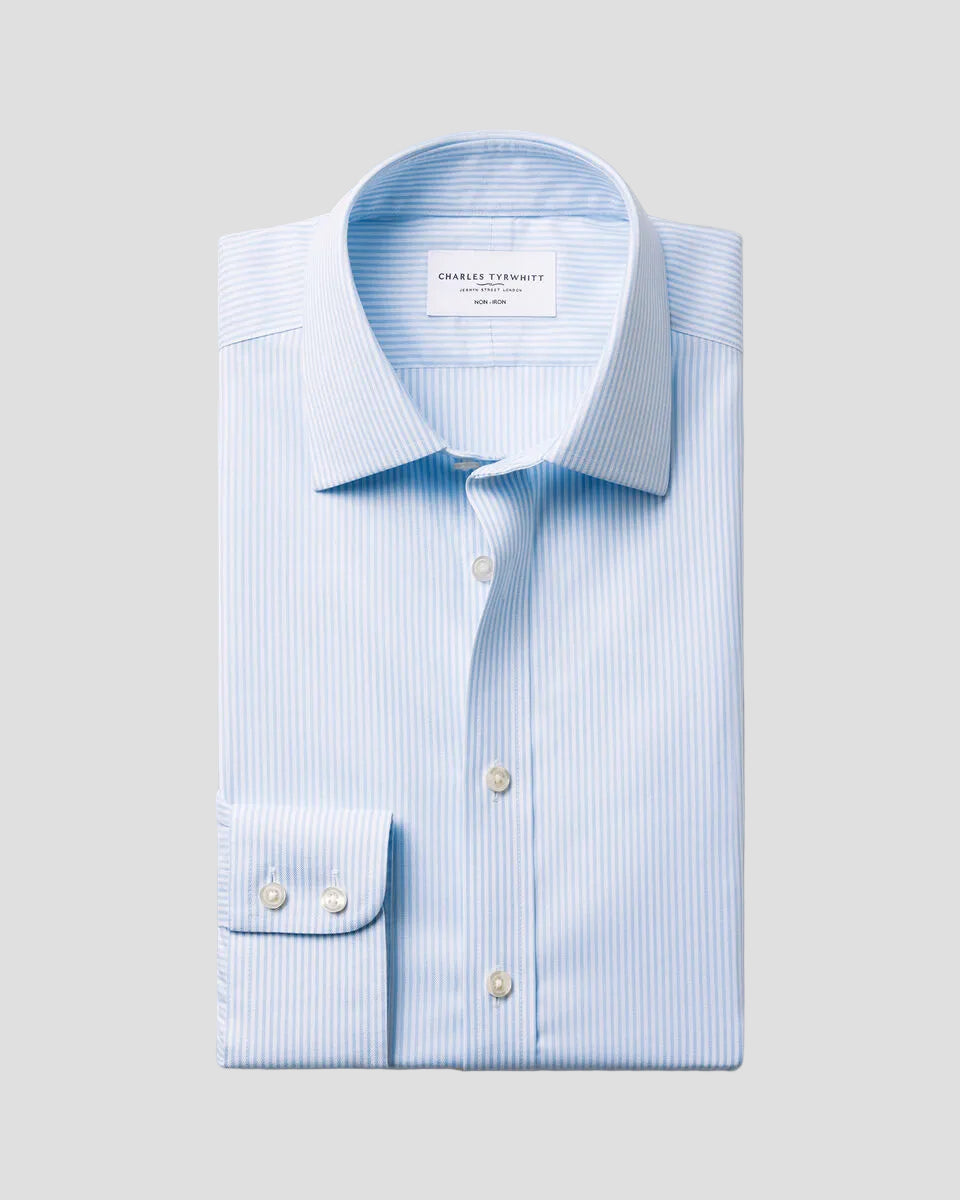 Charles Tyrwhitt Non-Iron Twill Bengal Stripe Shirt - Light Blue
