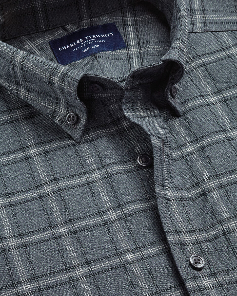 Charles Tyrwhitt Non-Iron Twill Check Shirt - Graphite Grey