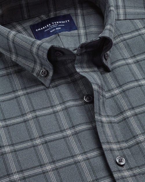 Charles Tyrwhitt Non-Iron Twill Check Shirt - Graphite Grey