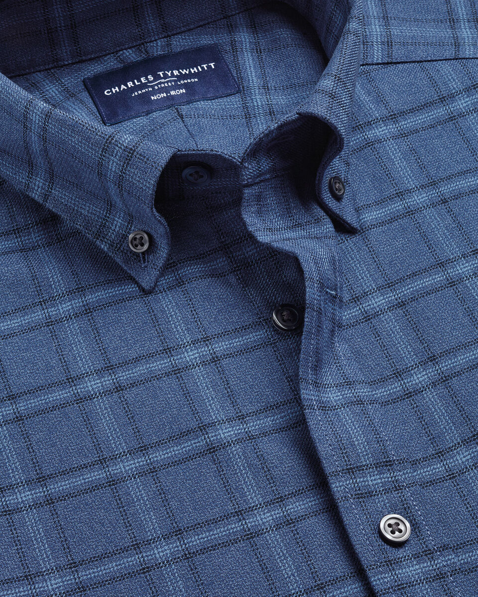 Charles Tyrwhitt Non-Iron Twill Check Shirt - Indigo Blue