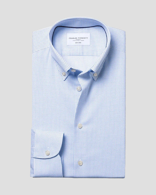 Charles Tyrwhitt Non-Iron Twill Grid Check Shirt - Cornflower Blue