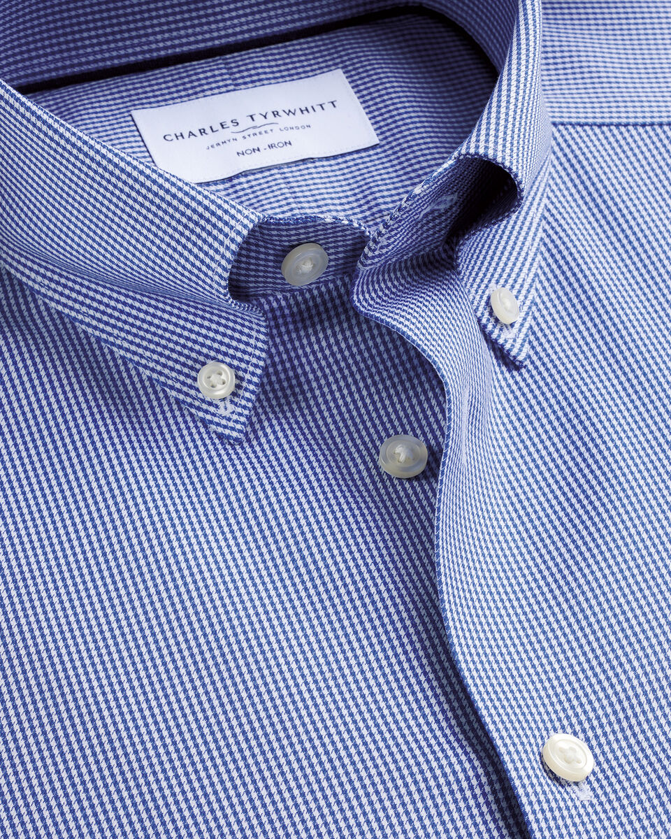 Charles Tyrwhitt Non-Iron Twill Puppytooth Shirt - Royal Blue