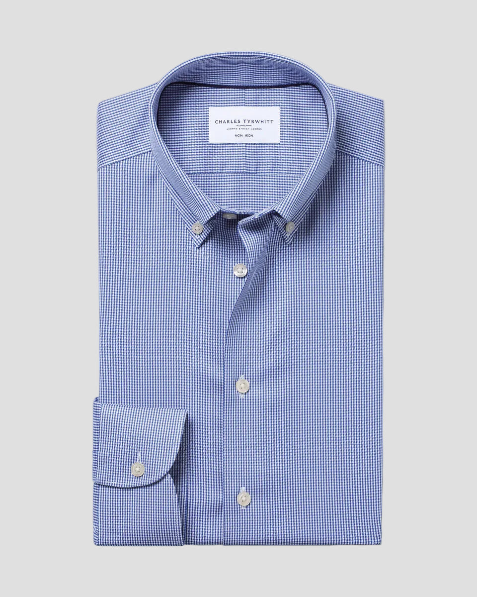 Charles Tyrwhitt Non-Iron Twill Puppytooth Shirt - Royal Blue