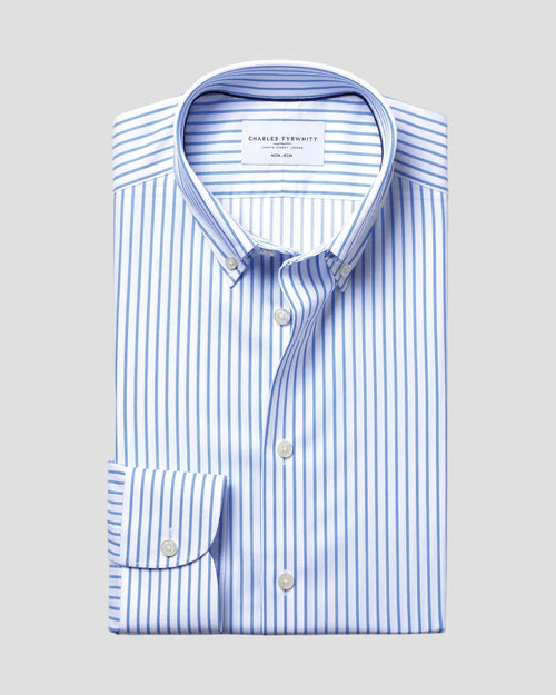 Charles Tyrwhitt Non-Iron Twill Stripe Shirt - Cornflower Blue