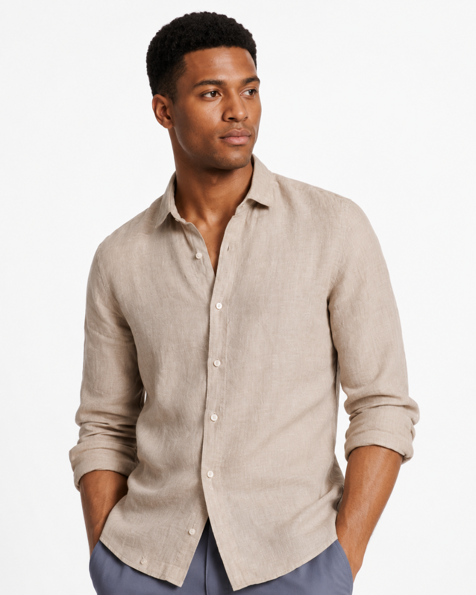 Charles Tyrwhitt Pure Linen Shirt - Oatmeal - LuxxeCoast