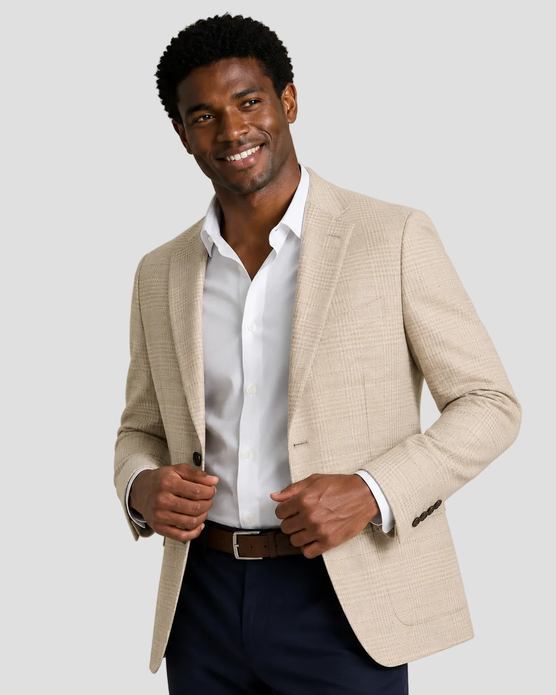 Charles Tyrwhitt Wool Silk Check Jacket - Stone