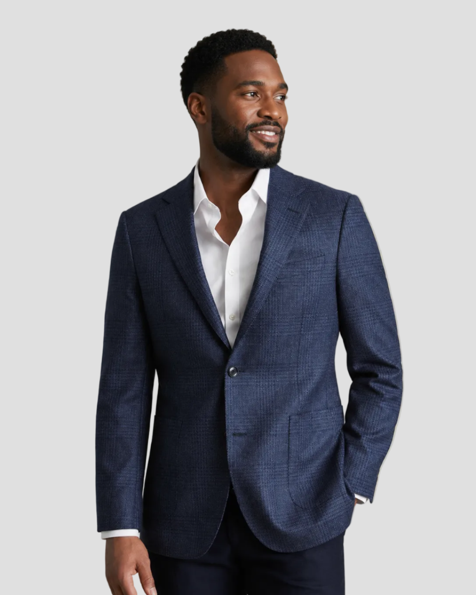 Charles Tyrwhitt Wool Silk Check Jacket – Ink Blue - LuxxeCoast