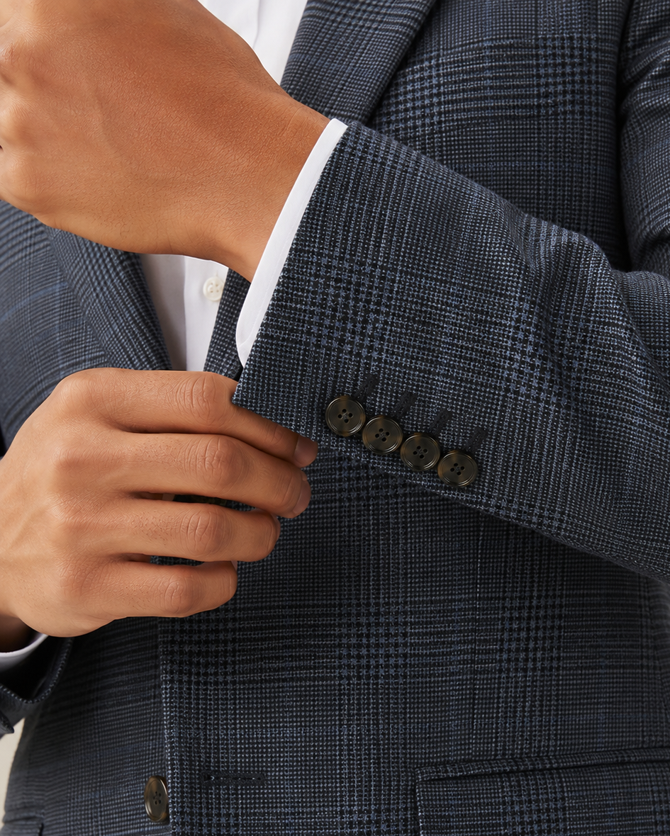 Charles Tyrwhitt Wool Textured Check Jacket - Steel Blue