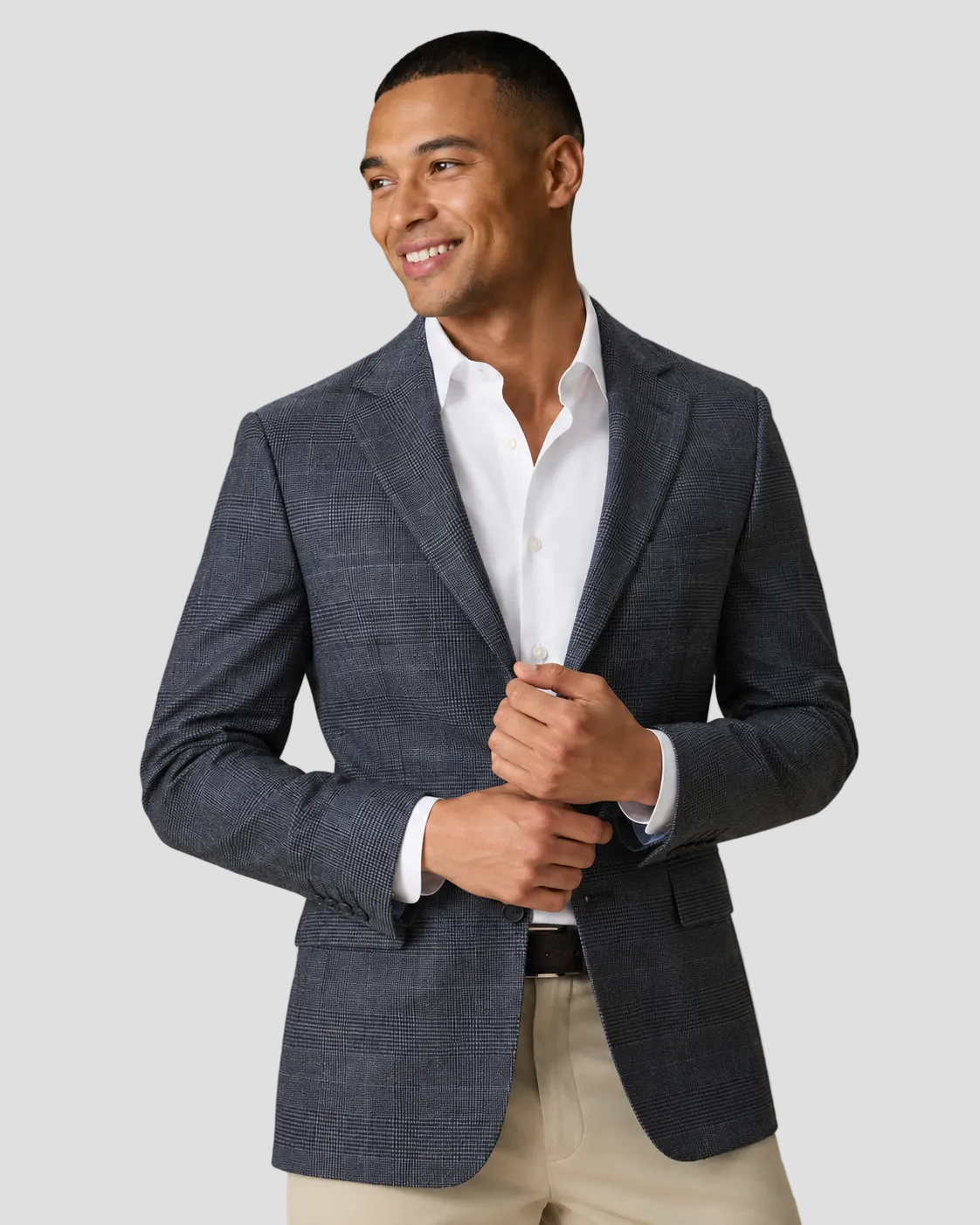 Charles Tyrwhitt Wool Textured Check Jacket - Steel Blue