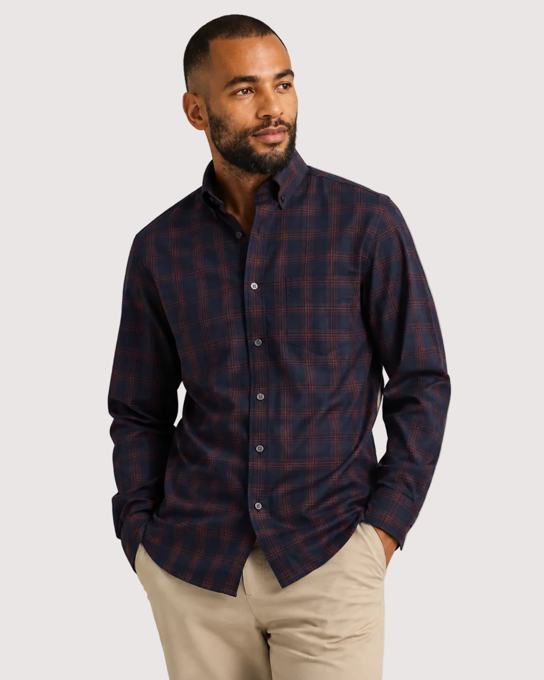 Charles Tyrwhitt Non-Iron Twill Check Shirt - Navy & Amber