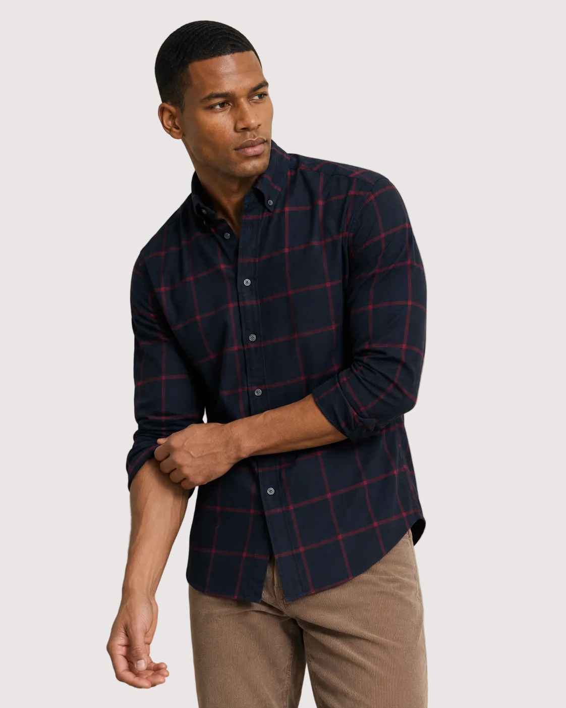 Charles Tyrwhitt Brushed Flannel Windowpane Check Shirt - Red