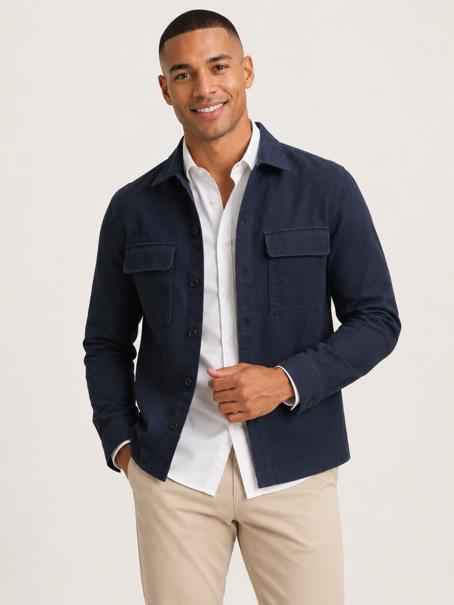 Charles Tyrwhitt Herringbone Overshirt - Navy Blue
