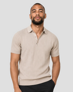 Charles Tyrwhitt Cotton Stripe Knitted Polo - Limestone - LuxxeCoast