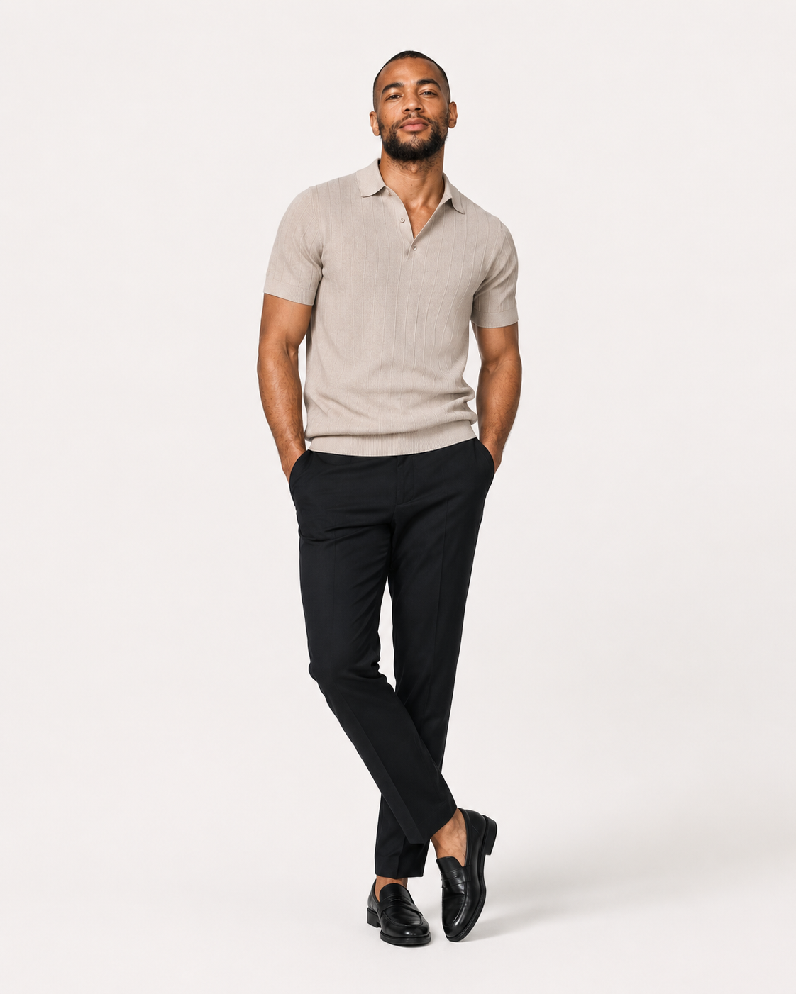 Charles Tyrwhitt Cotton Stripe Knitted Polo - Limestone - LuxxeCoast