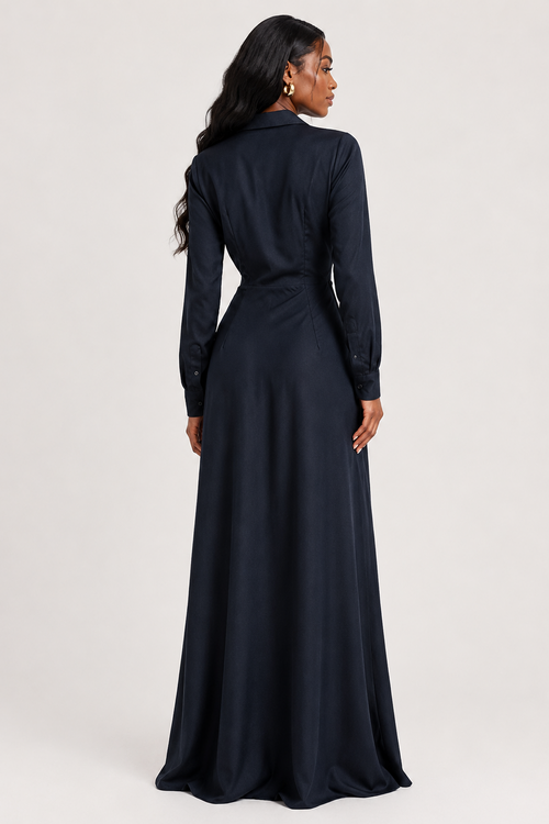 Lauren Ralph Lauren Pleated Button-Up Charmeuse Gown - Lauren Navy