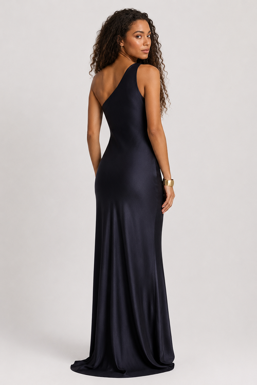 Lauren Ralph Lauren Satin Charmeuse One-Shoulder Gown - Lauren Navy