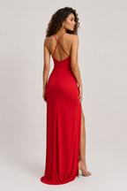Lauren Ralph Lauren Double-Faced Crepe Halter Gown - Cruise Red