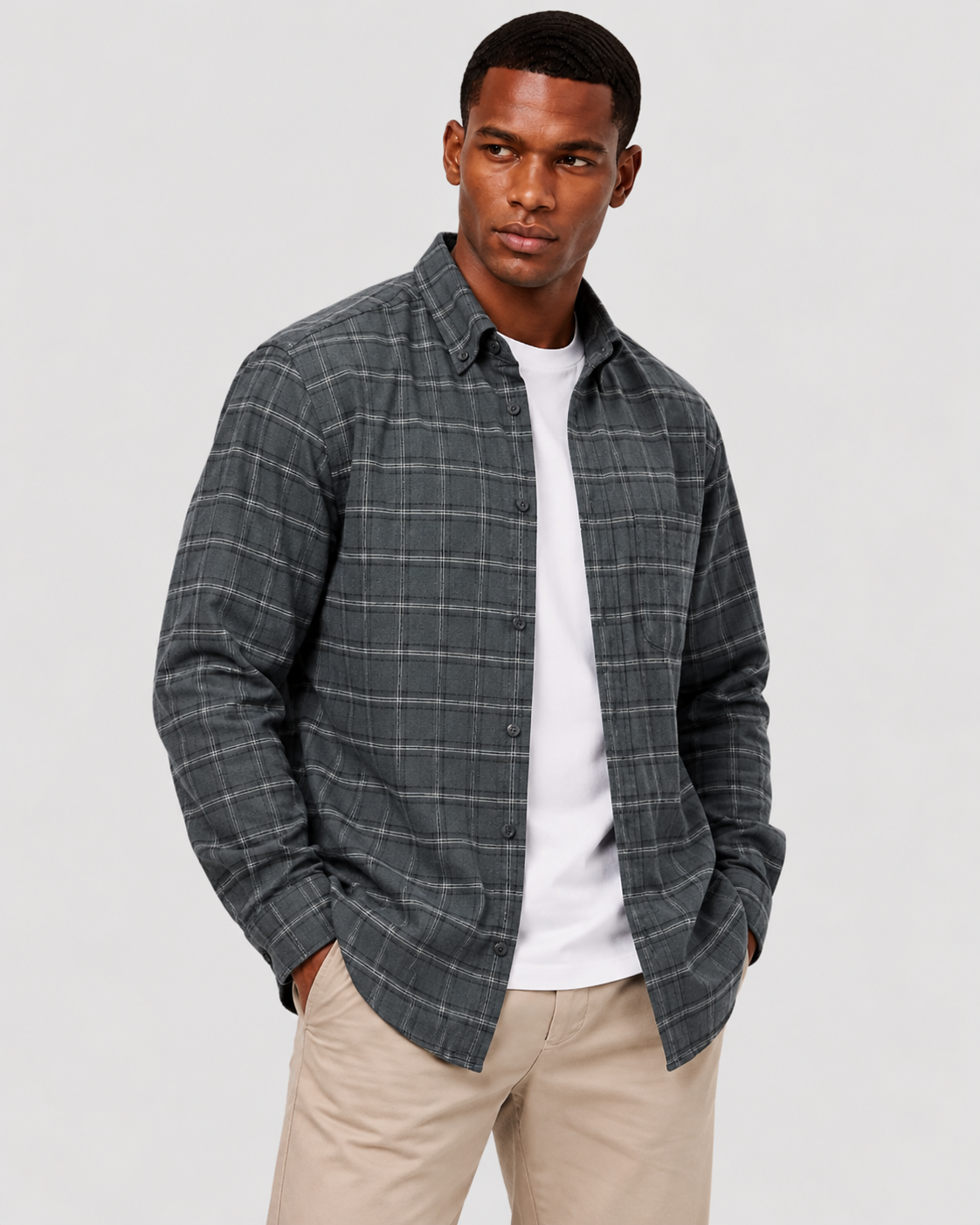 Charles Tyrwhitt Non-Iron Twill Check Shirt - Graphite Grey