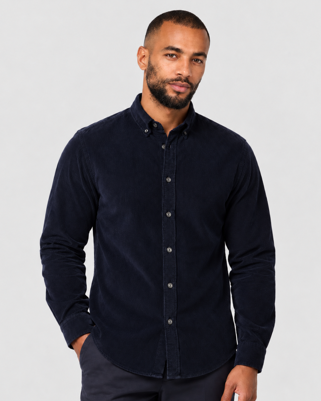 Charles Tyrwhitt Corduroy Stretch Shirt - Navy Blue