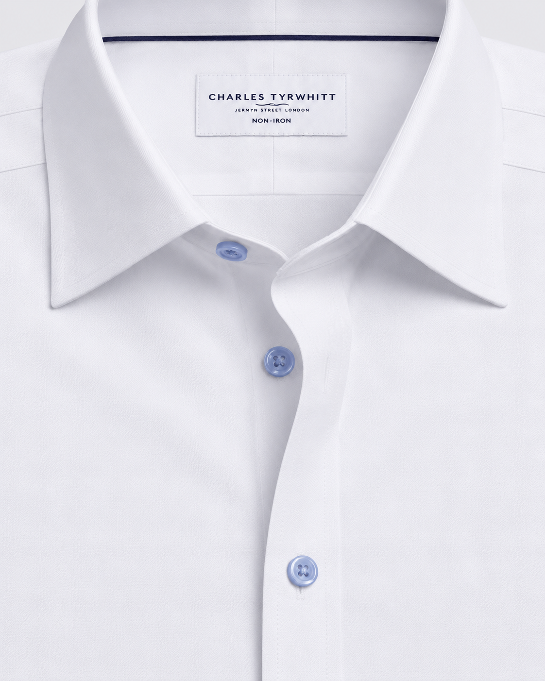 Charles Tyrwhitt Non-Iron Twill Shirt - White with Sky Blue Buttons