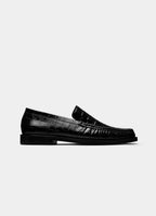 SUITSUPPLY Black Crocodile-Embossed Leather Loafer