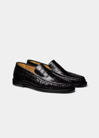 SUITSUPPLY Black Crocodile-Embossed Leather Loafer