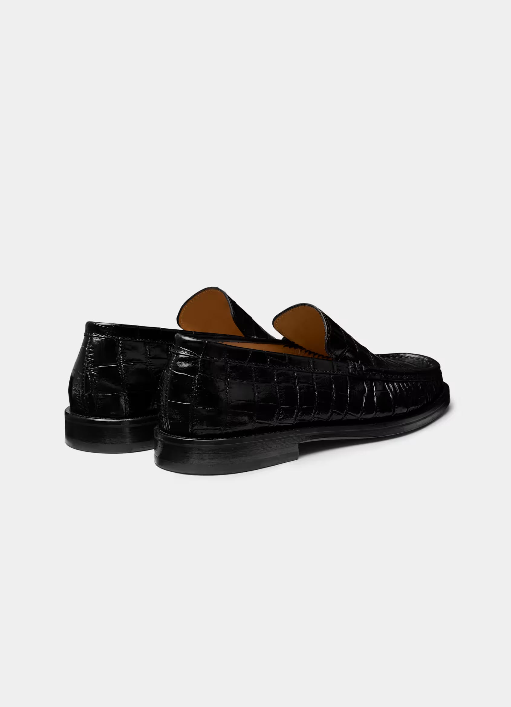 SUITSUPPLY Black Crocodile-Embossed Leather Loafer