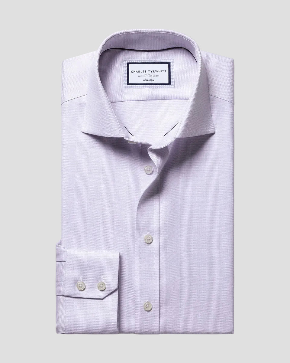 Charles Tyrwhitt Non-Iron Burlington Weave Prince of Wales Check Shirt - Lilac