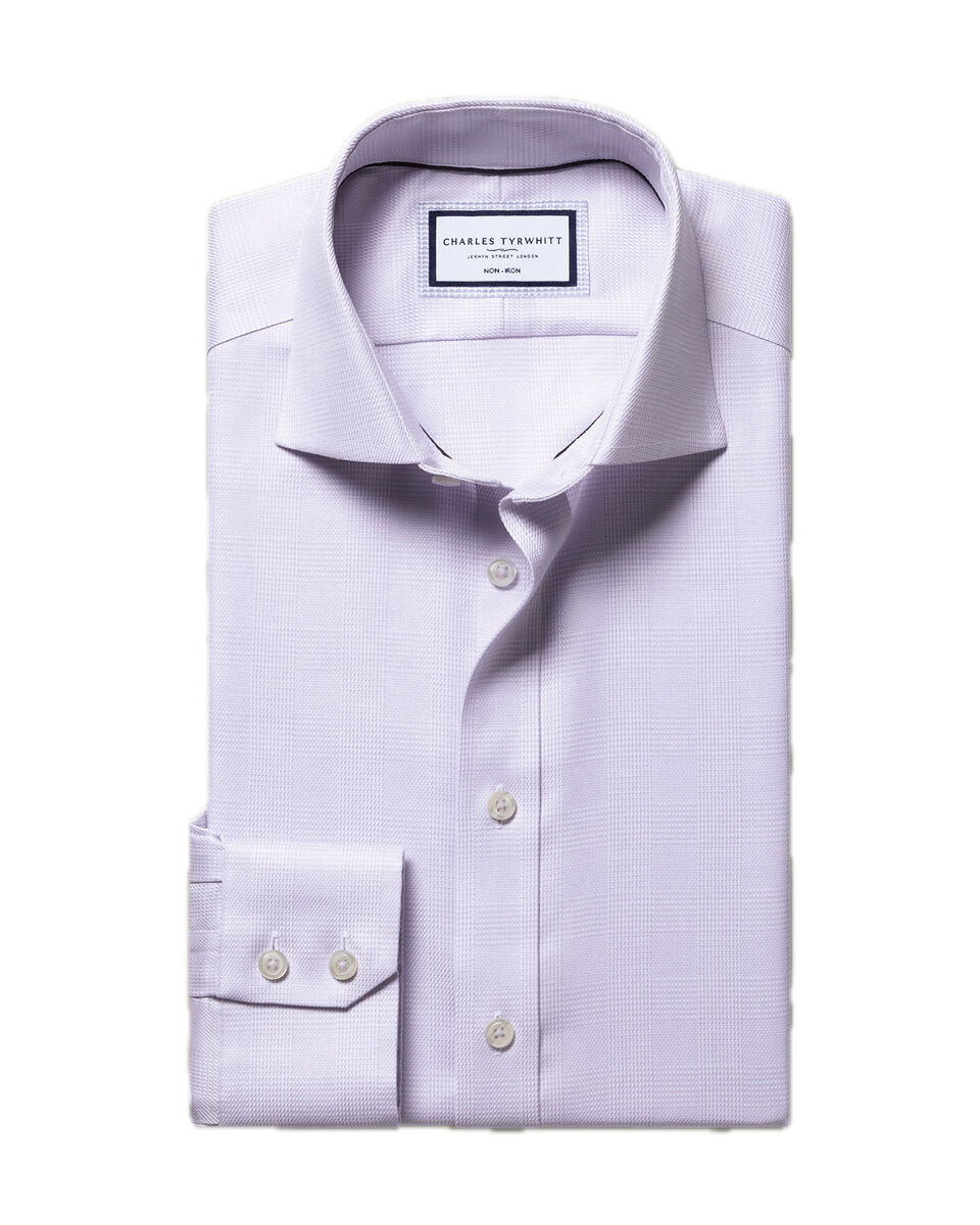 Charles Tyrwhitt Non-Iron Burlington Weave Prince of Wales Check Shirt - Lilac