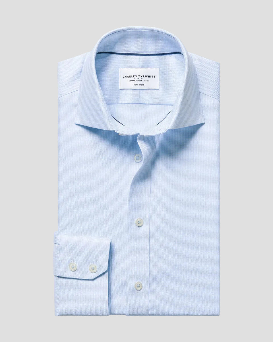 Charles Tyrwhitt Non-Iron Stretch Greenwich Weave Shirt – Light Blue