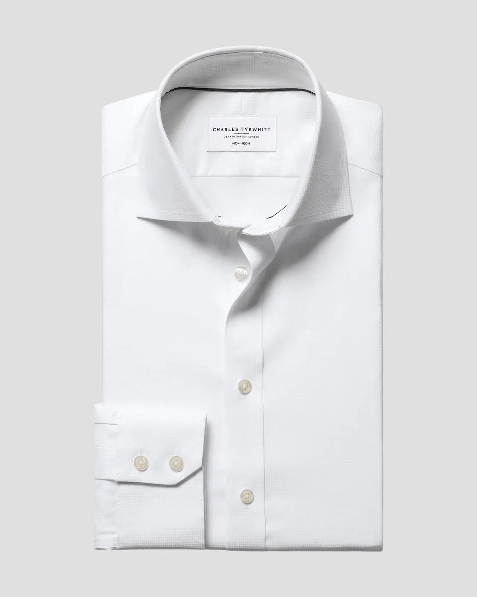 Charles Tyrwhitt Non-Iron Stretch Greenwich Weave Shirt - White