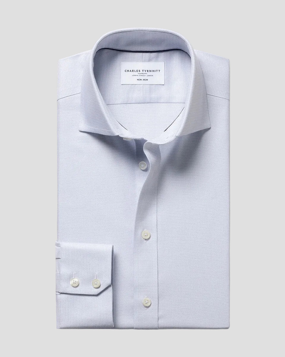 Charles Tyrwhitt Non-Iron Stretch Trafalgar Weave Shirt - Ice Blue