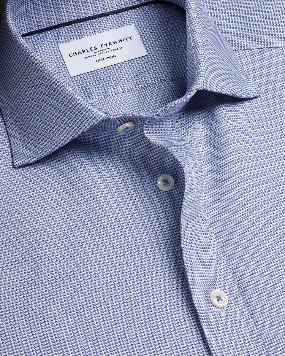 Charles Tyrwhitt Non-Iron Stretch Trafalgar Weave Shirt - Indigo Blue